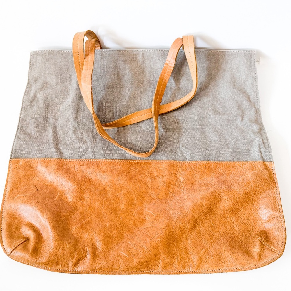 🎉🎈Host Pick🎉Hearth & Hand Magnolia Tan Canvas Leather Large Tote Bag CarryAll